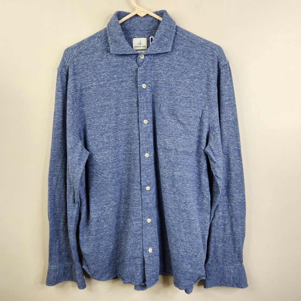 Johnnie-O Mens Long Sleeve Cutaway Collar Indigo Blue Zion Button Down Large